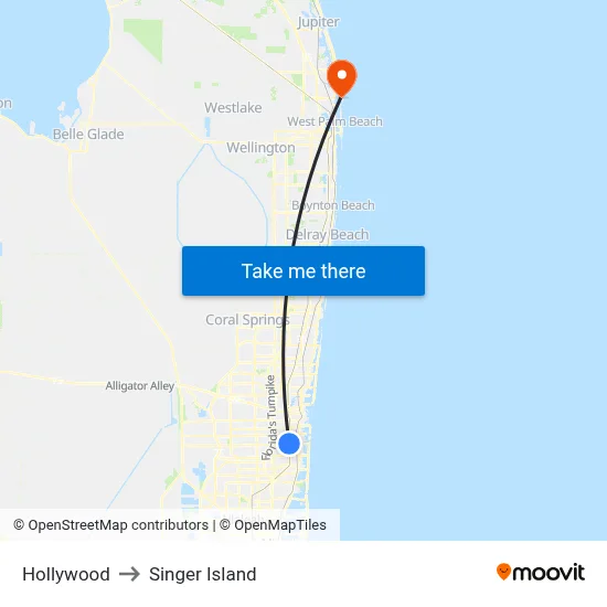 Hollywood to Singer Island map