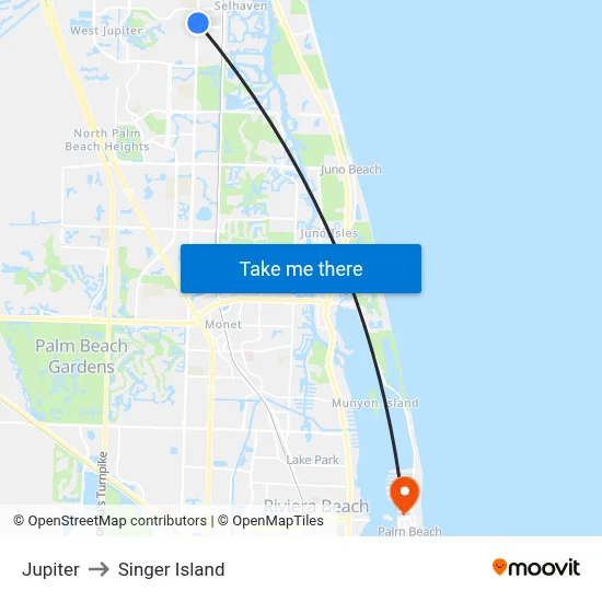 Jupiter to Singer Island map