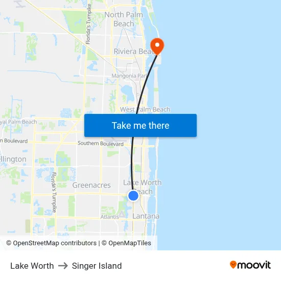 Lake Worth to Singer Island map