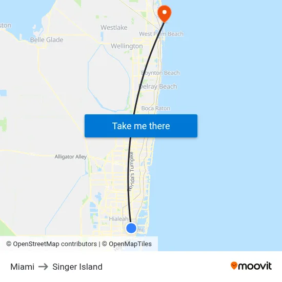 Miami to Singer Island map
