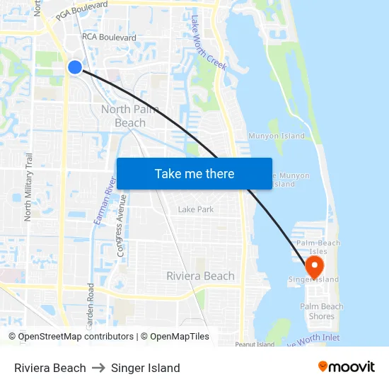 Riviera Beach to Singer Island map