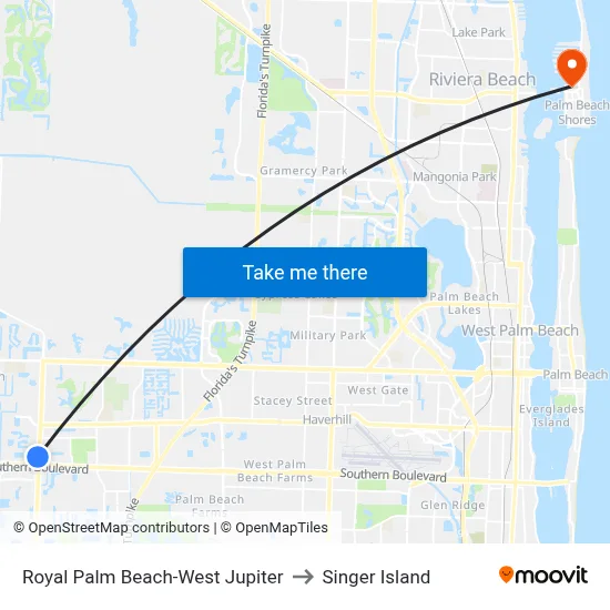 Royal Palm Beach-West Jupiter to Singer Island map