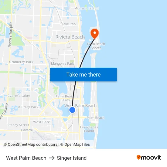 West Palm Beach to Singer Island map
