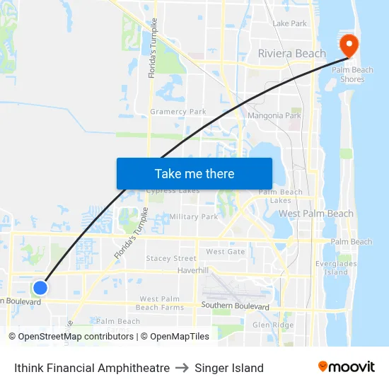 Ithink Financial Amphitheatre to Singer Island map
