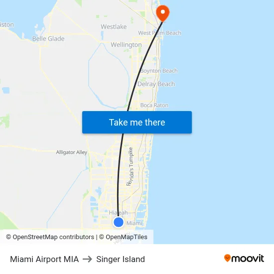 Miami Airport MIA to Singer Island map