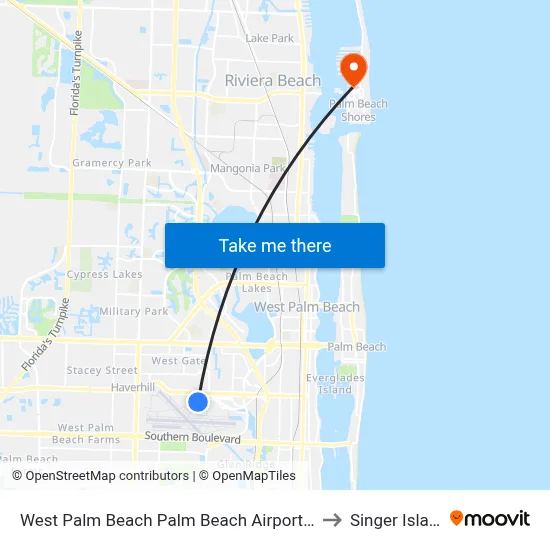 West Palm Beach Palm Beach Airport PBI to Singer Island map