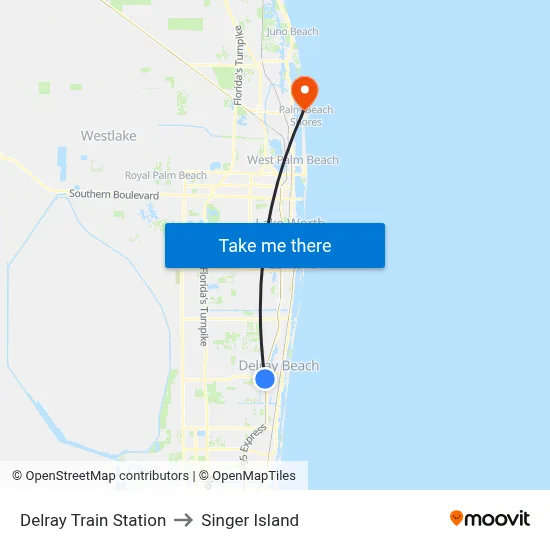 Delray Train Station to Singer Island map