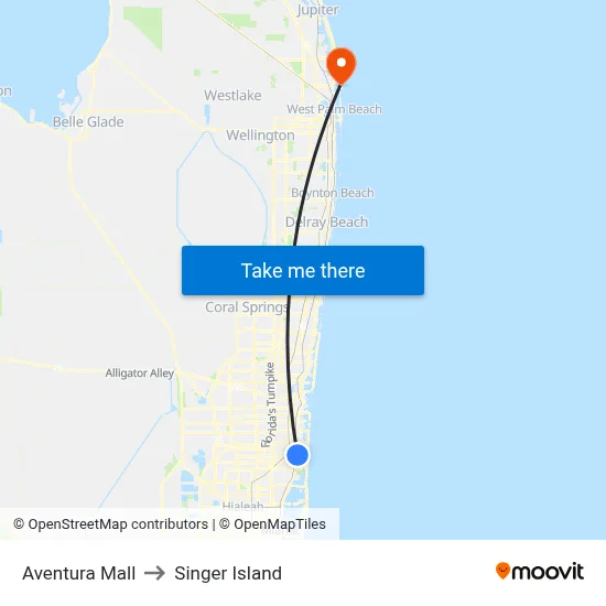 Aventura Mall to Singer Island map