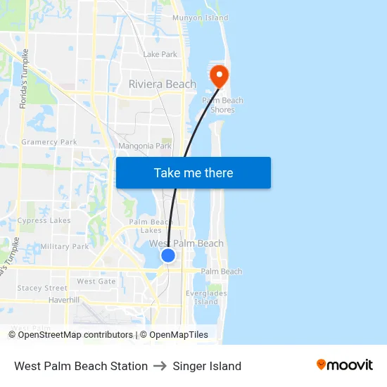 West Palm Beach Station to Singer Island map