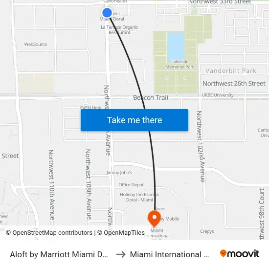Aloft by Marriott Miami Doral to Miami International Mall map