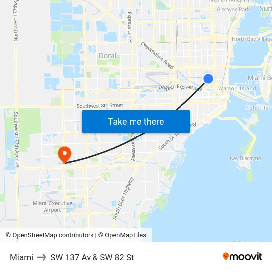 Miami to SW 137 Av & SW 82 St map