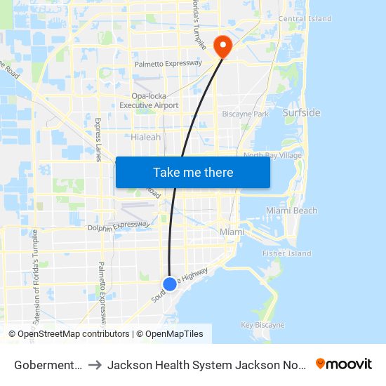 Goberment Center to Jackson Health System Jackson North Medical Center map