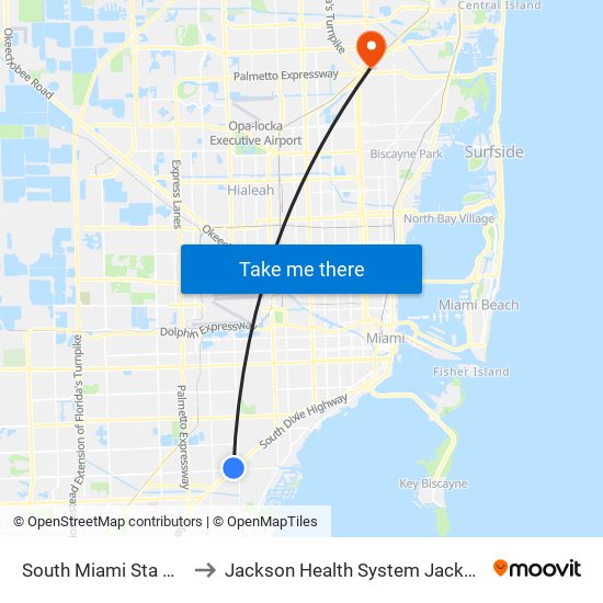 South Miami Sta @ 5949 SW 72 St to Jackson Health System Jackson North Medical Center map