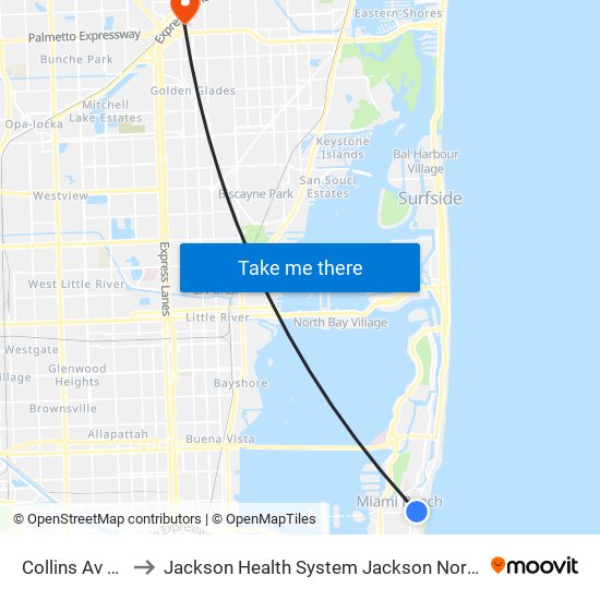 Collins Av & 17 St to Jackson Health System Jackson North Medical Center map