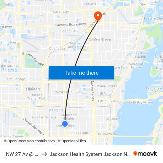 NW 27 Av @ NW 54 St to Jackson Health System Jackson North Medical Center map