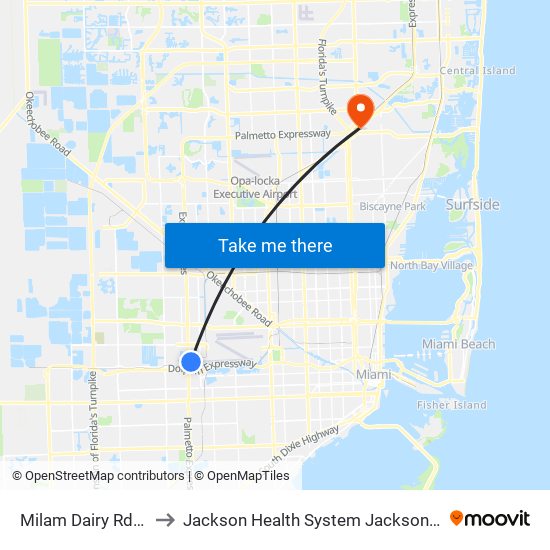 Milam Dairy Rd & NW 14 St to Jackson Health System Jackson North Medical Center map