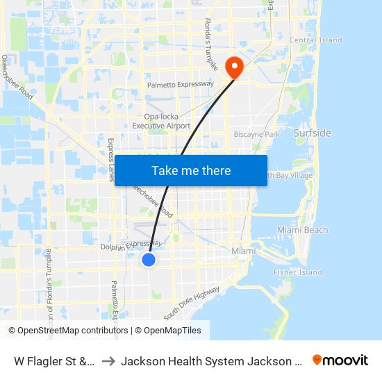 W Flagler St & NW 57 Av to Jackson Health System Jackson North Medical Center map