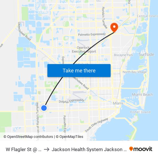 W Flagler St @ SW 108 Av to Jackson Health System Jackson North Medical Center map