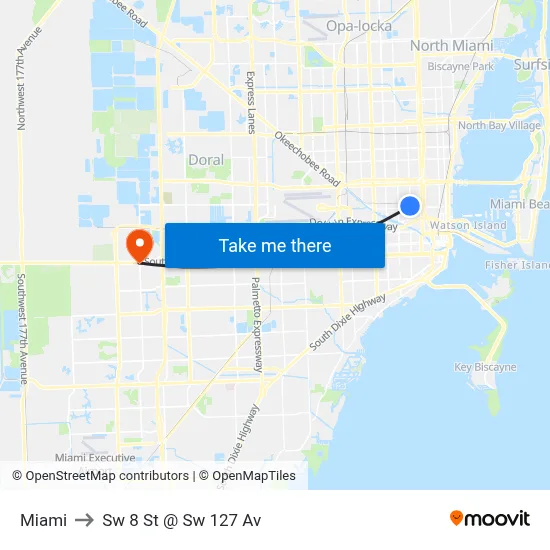Miami to Sw 8 St @ Sw 127 Av map