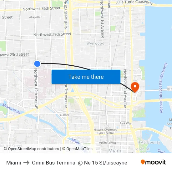 Miami to Omni Bus Terminal @ Ne 15 St / biscayne map