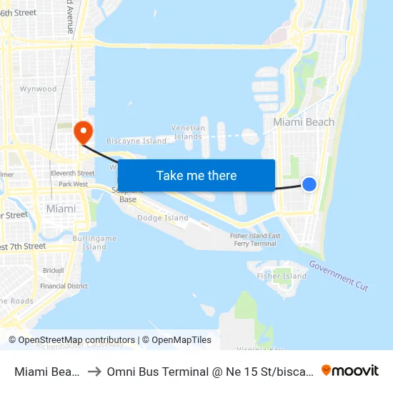 Miami Beach to Omni Bus Terminal @ Ne 15 St / biscayne map