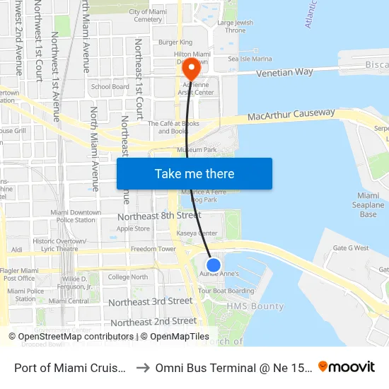 Port of Miami Cruise Terminal to Omni Bus Terminal @ Ne 15 St / biscayne map