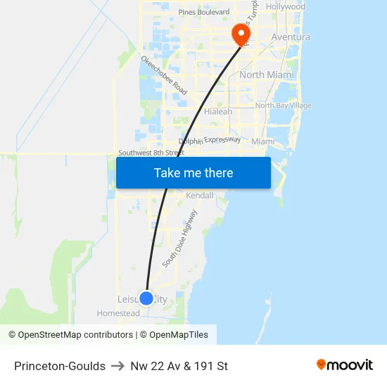 Princeton-Goulds to Nw 22 Av & 191 St map
