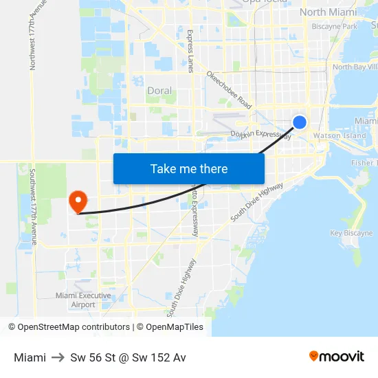Miami to Sw 56 St @ Sw 152 Av map