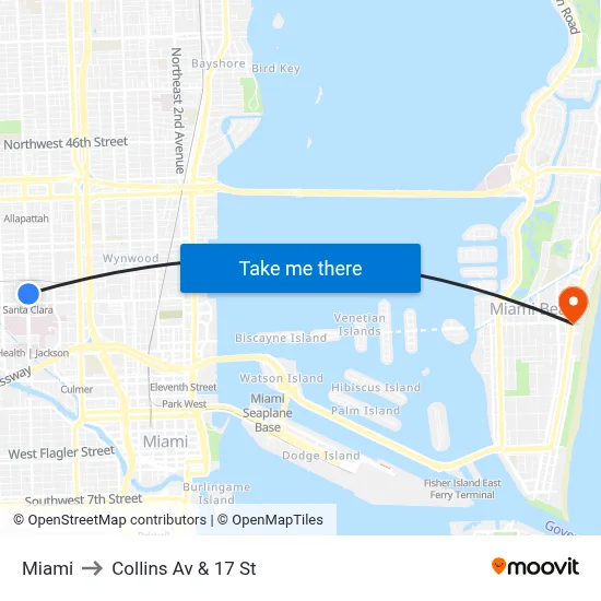 Miami to Collins Av & 17 St map