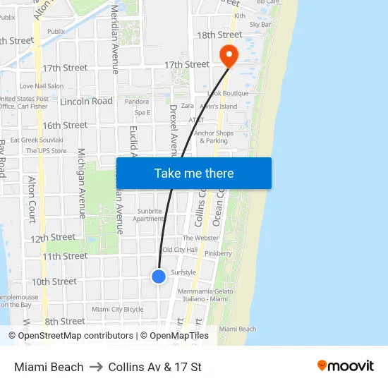 Miami Beach to Collins Av & 17 St map