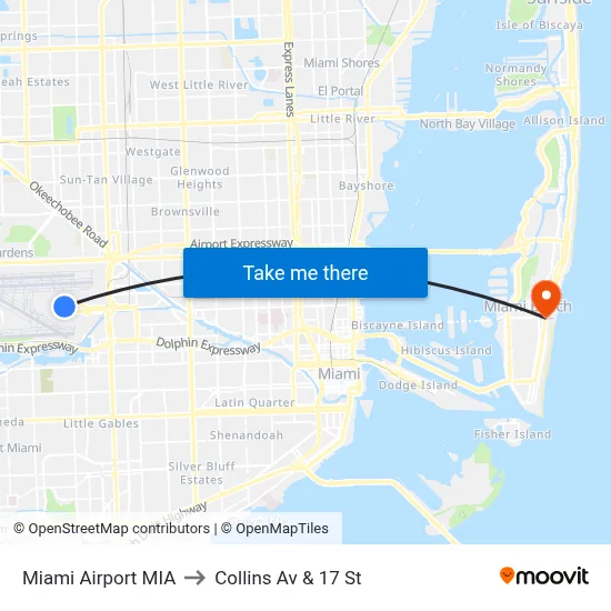 Miami Airport MIA to Collins Av & 17 St map