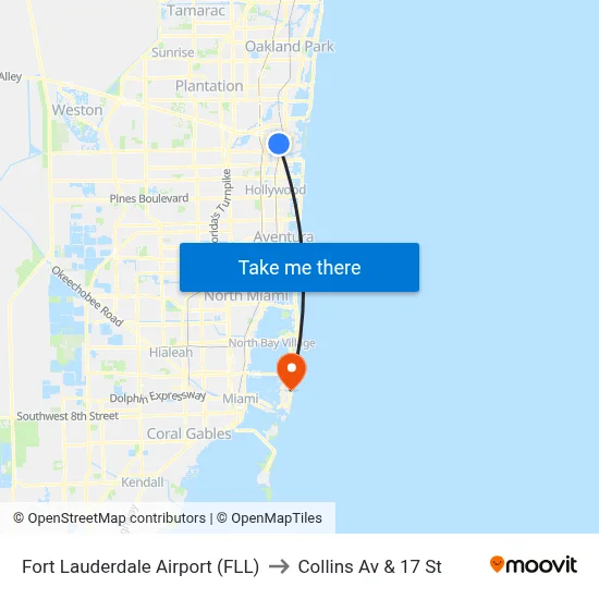 Fort Lauderdale Airport (FLL) to Collins Av & 17 St map