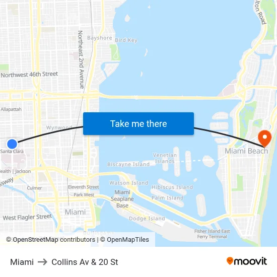 Miami to Collins Av & 20 St map