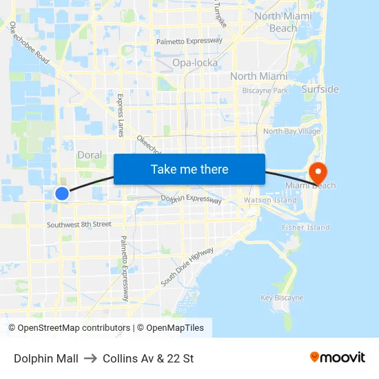 Dolphin Mall to Collins Av & 22 St map