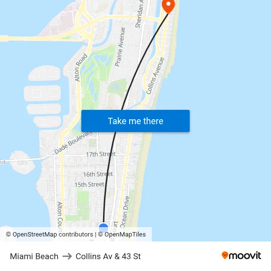 Miami Beach to Collins Av & 43 St map