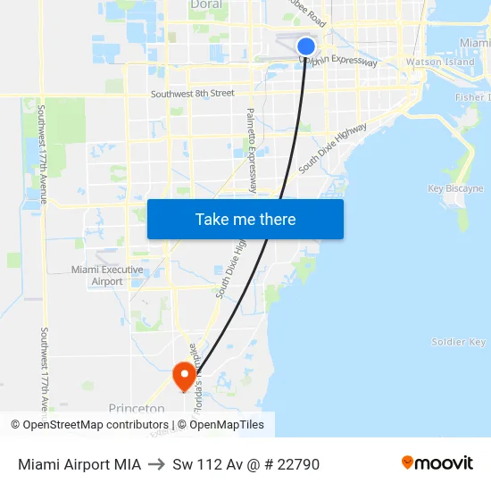 Miami Airport MIA to Sw 112 Av @ # 22790 map