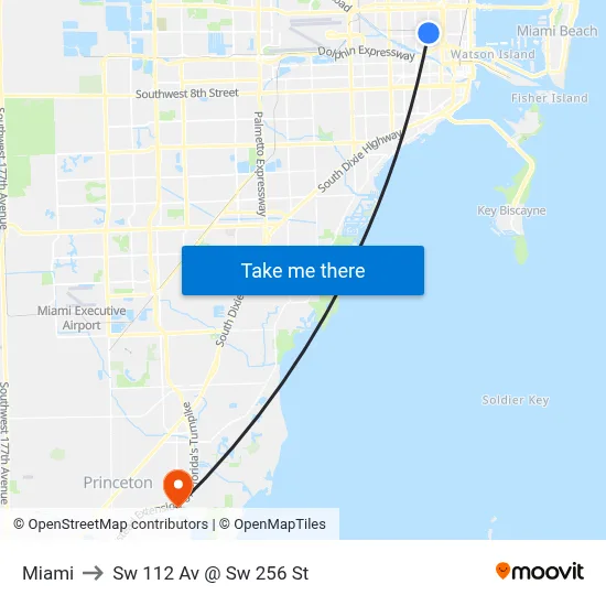 Miami to Sw 112 Av @ Sw 256 St map