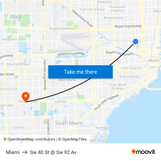 Miami to Sw 40 St @ Sw 92 Av map