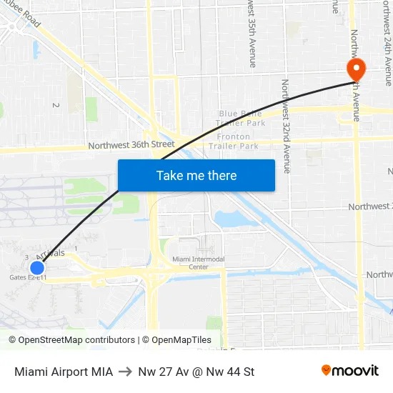 Miami Airport MIA to Nw 27 Av @ Nw 44 St map