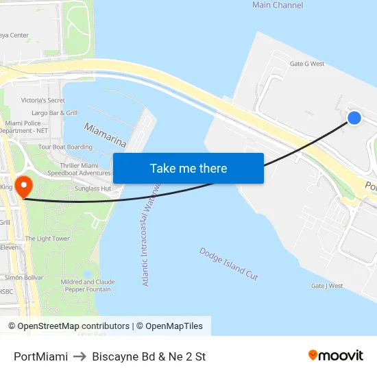 PortMiami to Biscayne Bd & Ne 2 St map