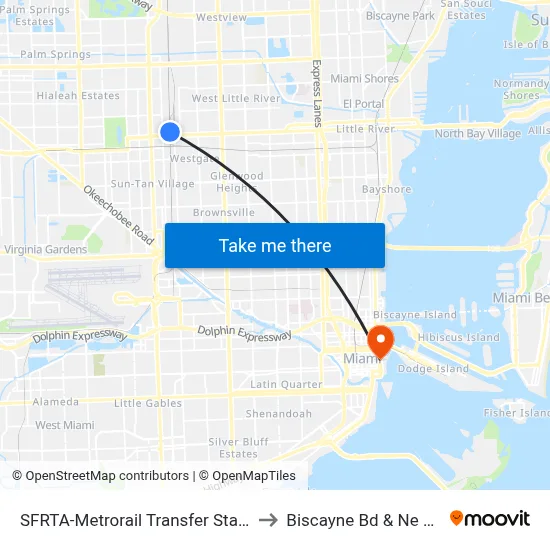 SFRTA-Metrorail Transfer Station to Biscayne Bd & Ne 2 St map