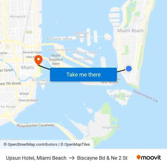 Upsun Hotel, Miami Beach to Biscayne Bd & Ne 2 St map