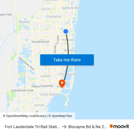 Fort Lauderdale Tri-Rail Station to Biscayne Bd & Ne 2 St map