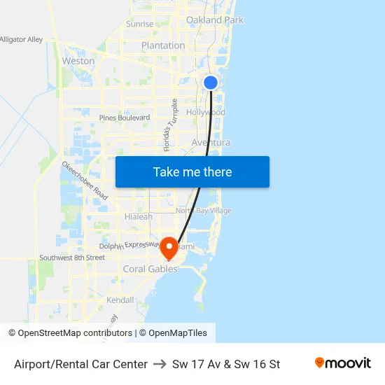 Airport/Rental Car Center to Sw 17 Av & Sw 16 St map