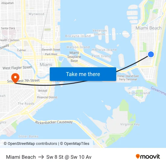 Miami Beach to Sw 8 St @ Sw 10 Av map