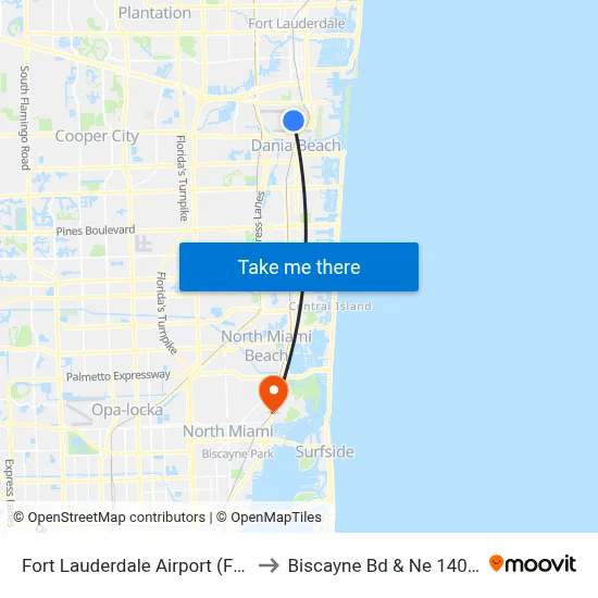 Fort Lauderdale Airport (FLL) to Biscayne Bd & Ne 140 St map