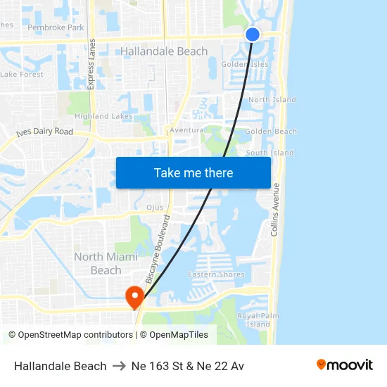 Hallandale Beach to Ne 163 St & Ne 22 Av map
