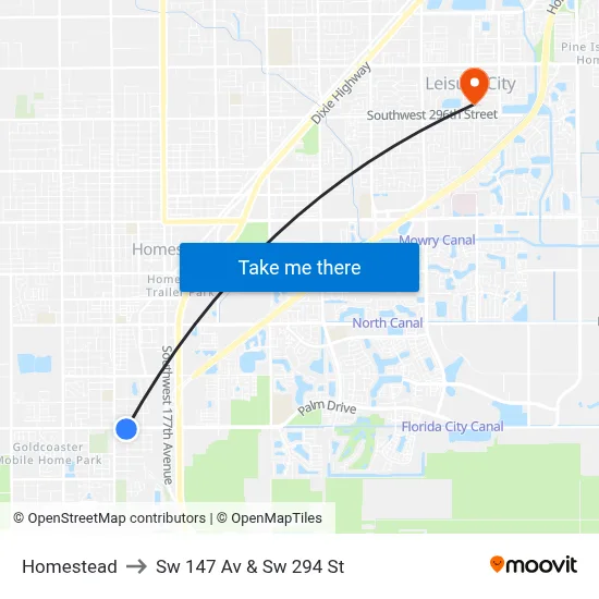 Homestead to Sw 147 Av & Sw 294 St map