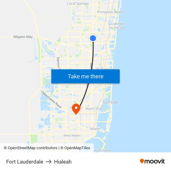 Fort Lauderdale to Hialeah map