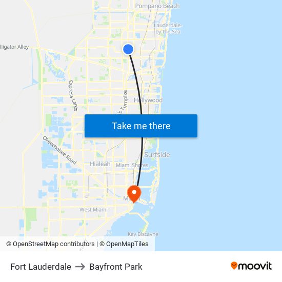 Fort Lauderdale to Bayfront Park map